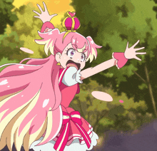a pink anime girl with a crown on her head