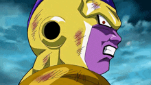 a close up of a cartoon character with a yellow helmet