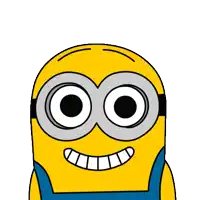 a cartoon of a minion running under a bye sign