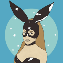 a drawing of a woman wearing a black bunny mask