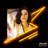 a drawing of a woman with a neon sign that says привет