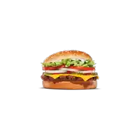 a hamburger with cheese lettuce tomatoes and onions on a sesame seed bun