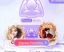 a screenshot of a game that says upgrade friendship at the bottom