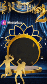a starmaker app is displayed on a blue curtain background