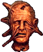 a close up of a man 's head with a strange face on it