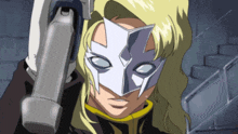 a cartoon character with a white mask on his face