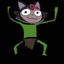 a cartoon character with green arms and legs is wearing glasses