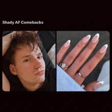 a picture of a man and a picture of a woman 's nails with shady af comebacks written on the bottom