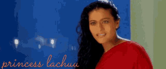 a woman in a red top is smiling with the words princess lachuu written below her