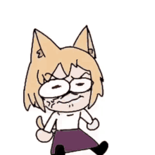 a cartoon of a girl with a cat ear and a huge mouth .