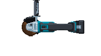 a pixel art drawing of a makita grinder cutting a piece of wood