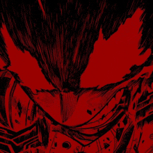 a close up of a red and black drawing of a person 's face