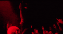 a crowd of people at a concert with their hands in the air .