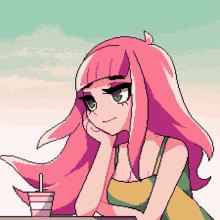 aesthetic pixel anime pink hair windy