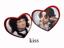a couple of hearts with a picture of a man and a woman in them and the word kiss below them