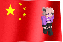 a minecraft character is standing in front of a red flag with a yellow star