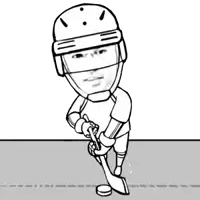 a drawing of a hockey player wearing a helmet and holding a stick