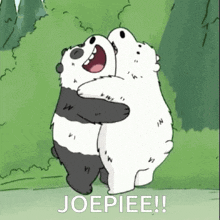 a cartoon of two bears hugging with the words joepiee written below them