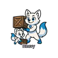 a cartoon illustration of a fox carrying a box with the word heavy below it