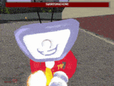 a cartoon character with a tv on his head and the words swordmachine on the screen