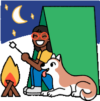 Enjoying A Night Out With Odin The Dog, Camping And Roasting Marshmellows Sticker - Lets Go Outside Camping Camp Fire Stickers