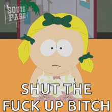 a cartoon of a girl with a sign that says south park
