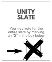 a sign that says unity slate with an arrow pointing to the right