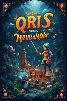 a poster for oris shows a boy holding a sword and surrounded by animals