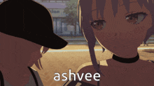 ashvee is written in white on a picture of two anime girls