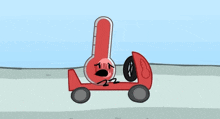 a red thermometer is driving a red car