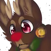 a drawing of a reindeer with a red nose and bells around its ears