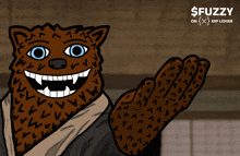 a cartoon drawing of a werewolf with the words $ fuzzy on xrp led below it
