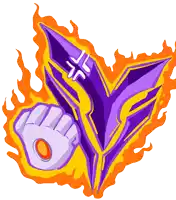 a cartoon drawing of a purple and yellow item with flames