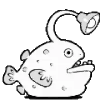 a black and white drawing of a fish with a long tail and a light on its head .