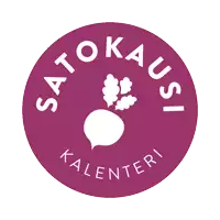 a purple circle with a beet in the center and the words satokausi kalenteri