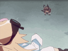 a cartoon of a girl looking at a spider