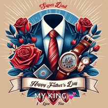 a greeting card for father 's day with roses and a watch
