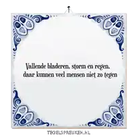 a blue and white tile that says tegelspreuken.nl on the bottom