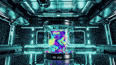a futuristic room with a container that says ai slp on it