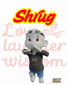 a cartoon character with the name shruig on it