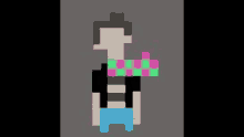 a pixel art of a man wearing a striped shirt and scarf .