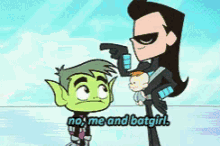 a cartoon of a girl in a batman suit says hi guys