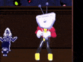 a pixel art drawing of a man with a tv head