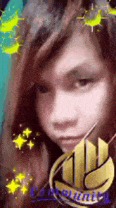 a close up of a girl 's face with the word community in the bottom right corner