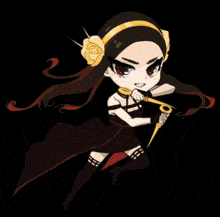 a cartoon drawing of a girl with red eyes holding a sword