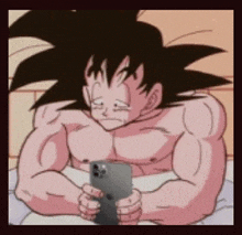 a cartoon character is holding a cell phone and crying