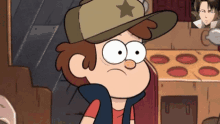 a cartoon character with a star on his hat looks angry