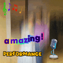 a cartoon drawing of a microphone with the words amazing performance below it