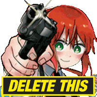 a picture of a girl holding a gun with the words delete this underneath her