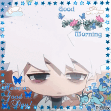 a picture of a boy with the words good morning